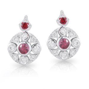 9ct White Gold Red Spinel and Diamond Studs