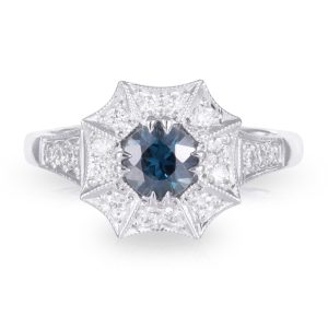 18ct White Gold Australian Blue Sapphire and Diamond 'Spider web' Ring