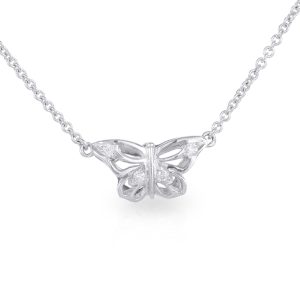 9ct White Gold Diamond Butterfly Pendant fixed on 42cm Trace Chain