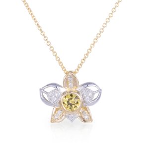 18ct Yellow Gold Yellow 5.50mm Sapphire & Diamond Pendant on a 9ct Yellow Gold Trace Chain