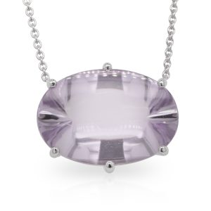 9ct White Gold 6 claw Oval Cabochon Amethyst Pendant