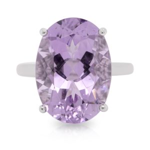 9ct White Gold Oval Amethyst 4 Claw Ring