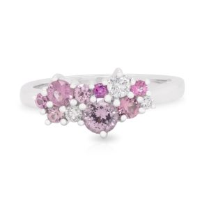 18ct White Gold Pink Spinel and Diamond Bubble Ring. TDW 0.18ct