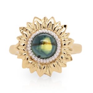 18ct Yellow and White Gold 2.04ct Cabochon Parti Sapphire Sunflower Ring