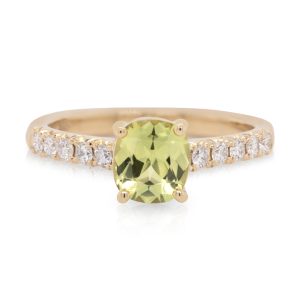 18ct Yellow Gold 1.07ct Cushion Cut Yellow Sapphire and Diamond Shoulder Engagement Ring