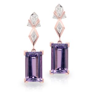 18ct White and Rose Gold 9.06ct Long Amethyst and Diamond Drop Earrings